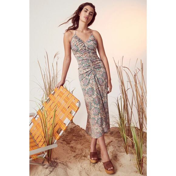 Veronica Beard Aldana Ruched Halter Midi Dress Womens Size 0 NEW - Picture 2 of 14